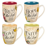 Faith Trust Hope and Love Floral Mug Set