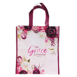 His Grace is Enough Non-Woven Tote Bag in Pink Plums - 2 Corinthians 12:9