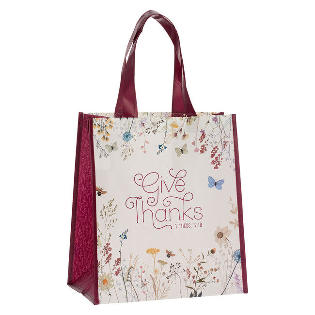 Give Thanks Topsy-Turvy Wildflower Non-Woven Coated Tote Bag - 1 Thessalonians 5:18