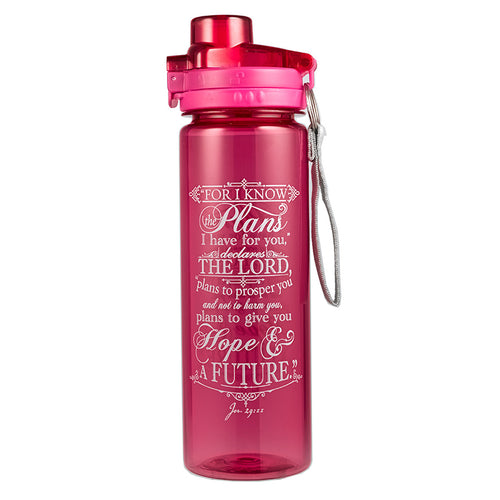 Plastic Water Bottle - I Know the Plans in Pink Jeremiah 29:11