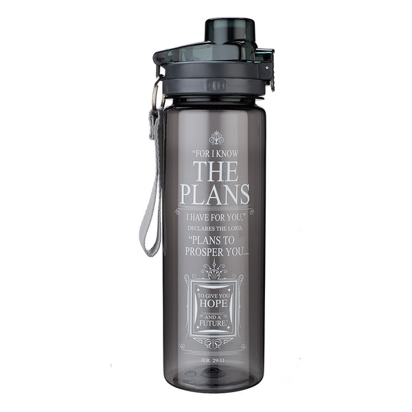 Plastic Water Bottle - The Plans in Black Jeremiah 29:11