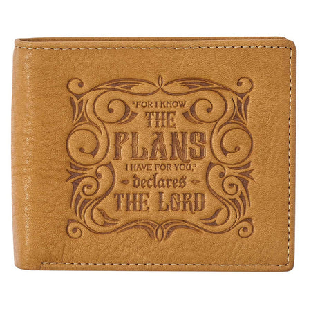 Genuine Leather Wallet with Brass Inlay - I Know the Plans Jeremiah 29:11