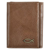Ichthus Fish Brown Genuine Leather Trifold Wallet